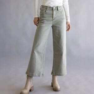 Ann Mashburn Sage Green Cropped Wide Leg Jeans Size 26